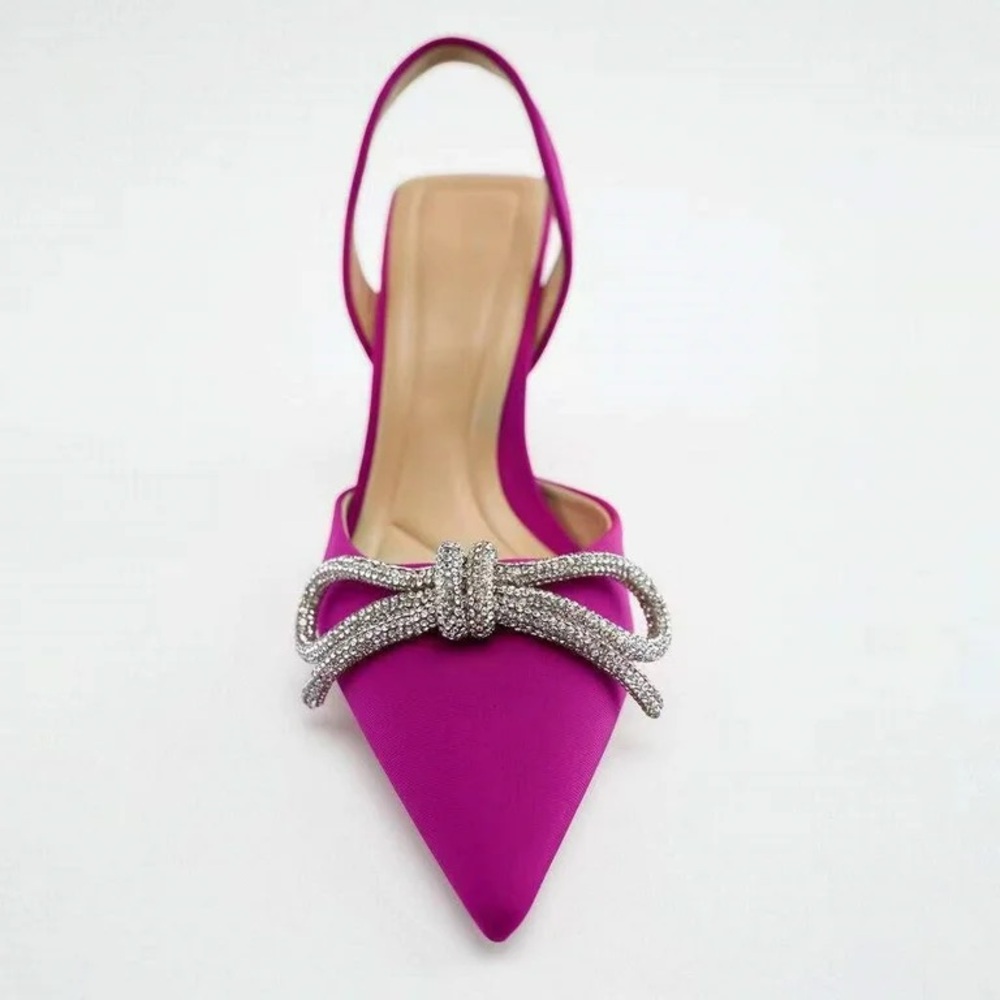 SOLD-Elegant ZARA Pink Slingback Heels with Silver Bow, Size 39(8.5) - Picture 3 of 10